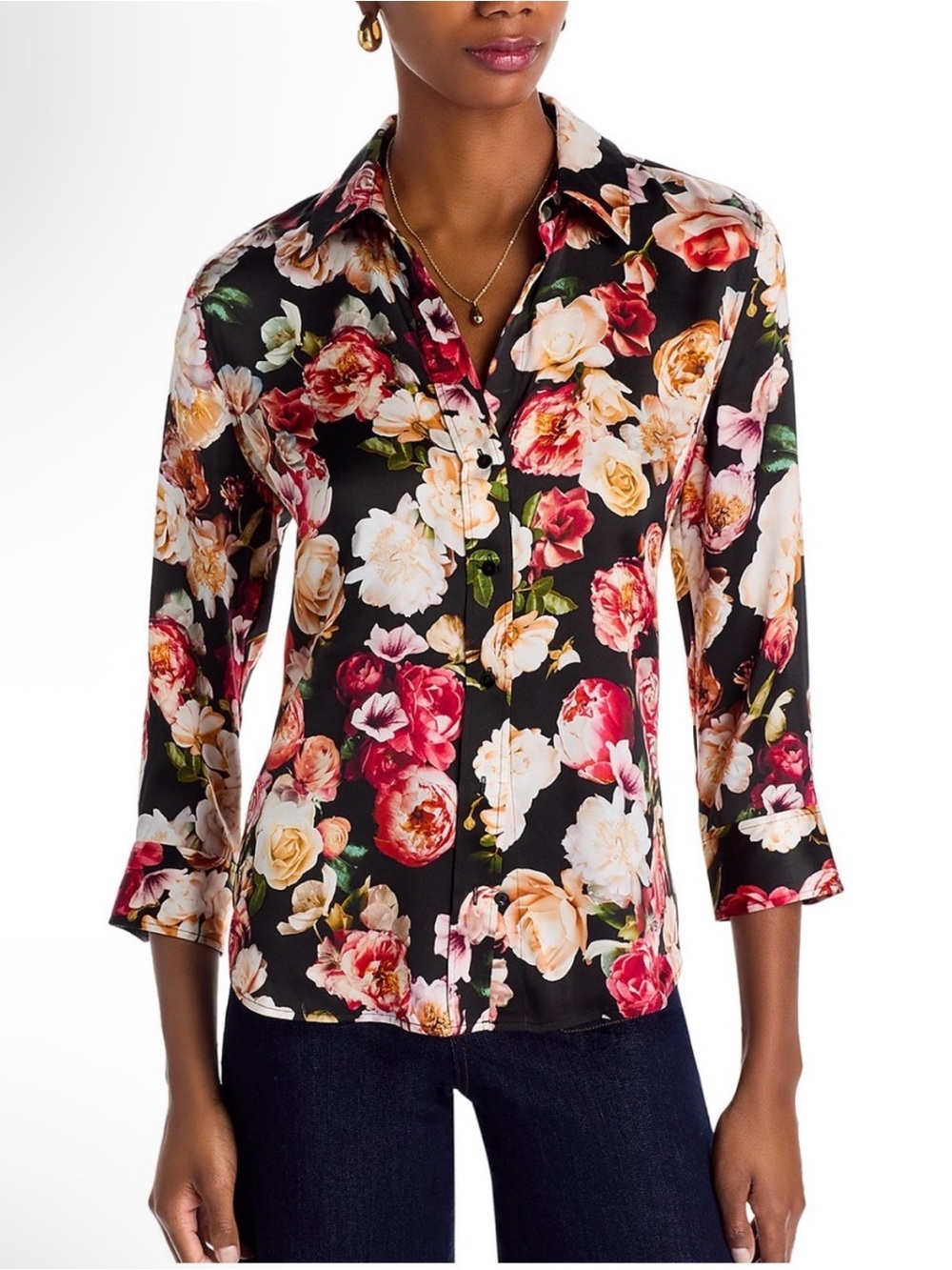 L'AGENCE NWT Silk Floral Button Down Blouse S Dark Romantic Whimsigoth Luxury